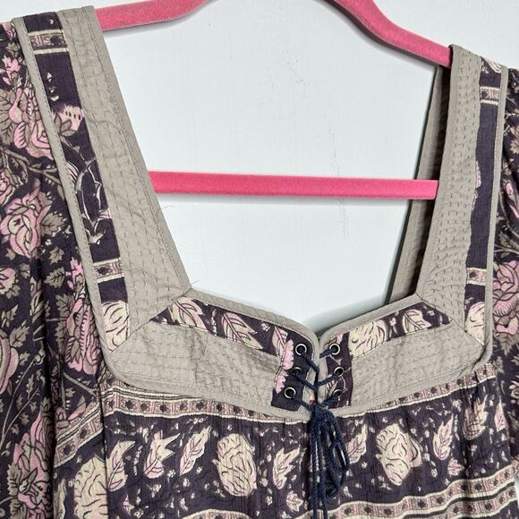 Vintage Y2K Free People Boho Kantha Trim Hippie Peasant Milkmaid Top Size 8 - Picture 3 of 8